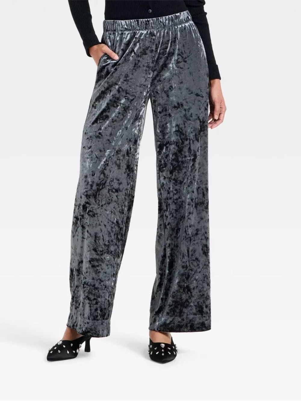 a new day Silver Gray Crushed Velvet Wide-Leg Pants